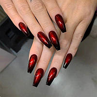 Накладні нігті - червоно-чорні глянцеві 24 шт.+ клей для нігтів, типси для манікюру