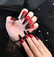 Накладні нігті - червоно-чорні глянцеві 24 шт.+ клей для нігтів, типси для манікюру