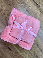 Подарочный набор полотенец 140*70 + 35*70 микрофибра Софт, пушистая и мягкая для тела, лица или бани Розовый