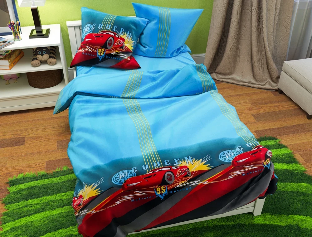 Дитячий полуторний комплект постільної білизни для хлопчика Блискавка Маквін 150*220 бавовняний із Бязі Gold, Черешенька