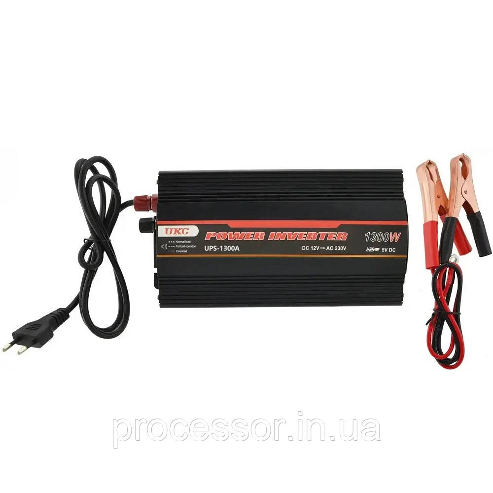 Інвертор AC/DC 1300 W UKC UPS-1300A автомобільний перетворювач із зарядкою на 15 Ампер із системою захисту, фото 1