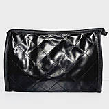 Косметичка прямокутної форми чорна шкірозамінник 1117, фото 2