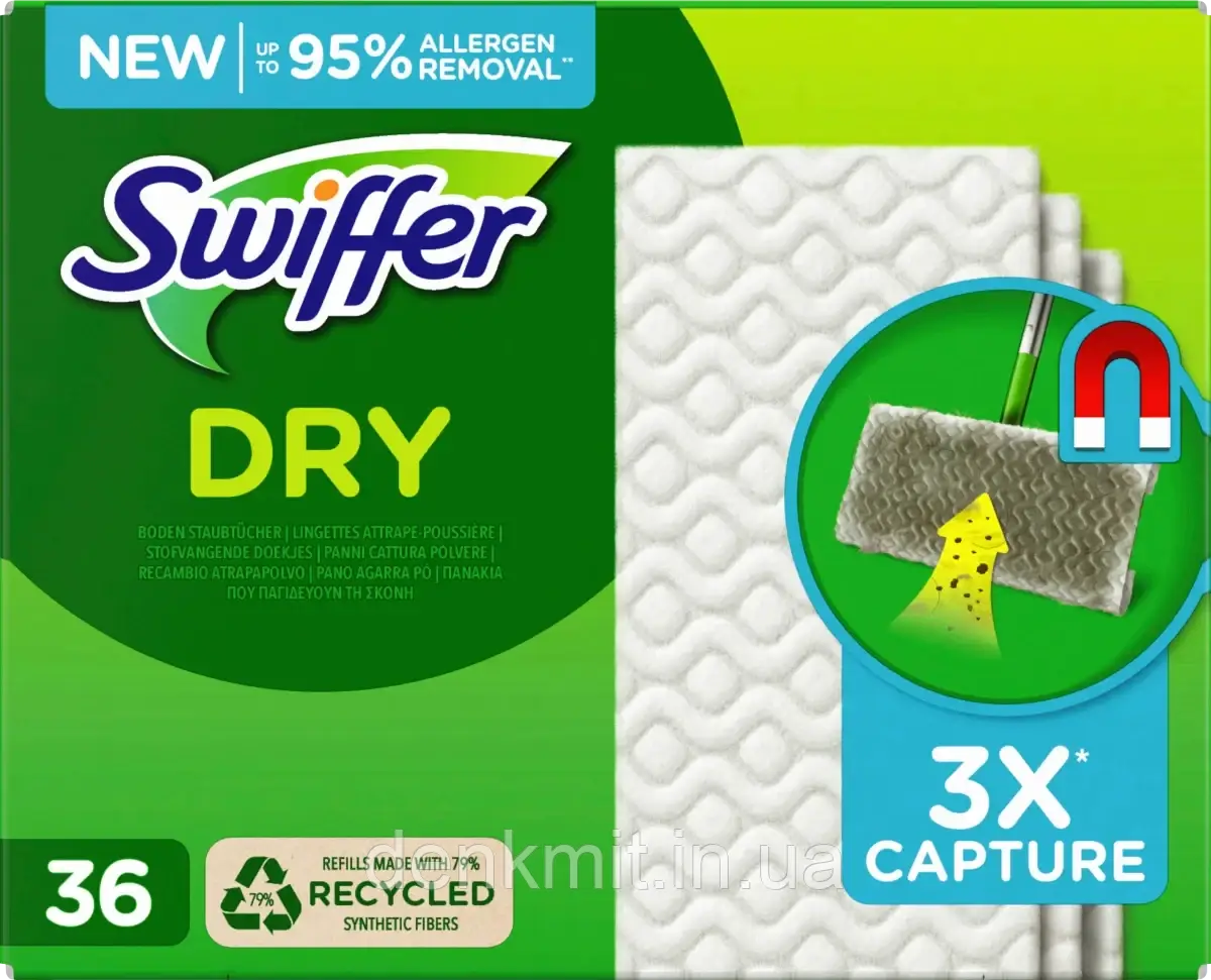 Сухі серветки Swiffer Dry, 36шт для прибирання шваброю Swiffer