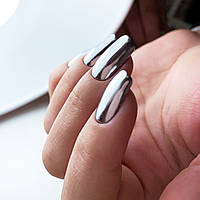 Накладные ногти зеркальное серебро 24 шт.+ 24 стика двухстороннего скотча для ногтей, типсы для маникюра