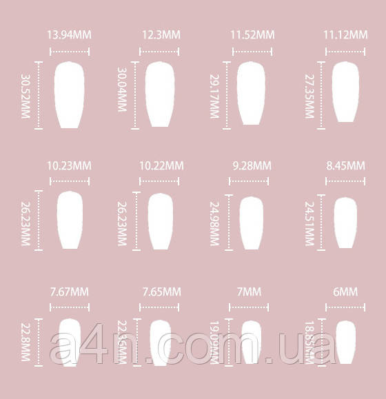 Размеры накладных ногтей
