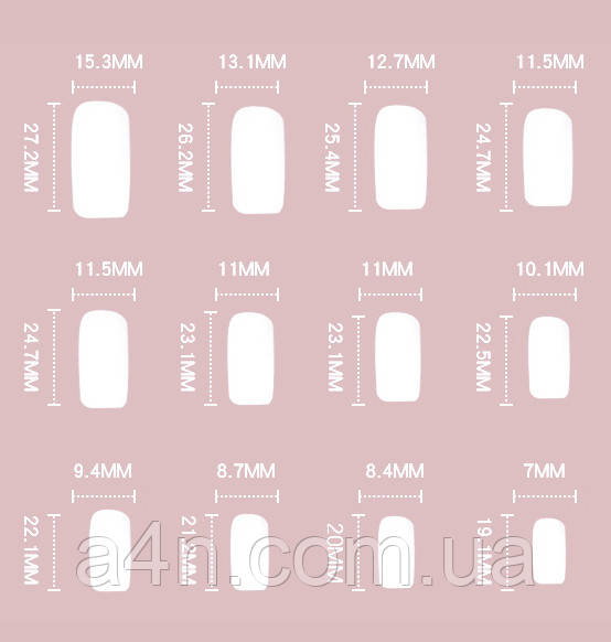 Накладные ногти - Интернет-магазин A4N Размеры накладных ногтей