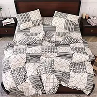 Кремовий двоспальний комплект постільної білизни клітинка та сердечка печворк 180*220 бавовняний із Бязі Gold, Черешенька