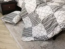 Світлий сімейний набір бавовняної постільної білизни квадрати з геометричним візерунком і сердечками з Бязі Gold, Черешенька, фото 6