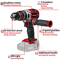 Професійний акумуляторний ударний шуруповерт безщітковий Einhell TP-CD 18/80 Li-i BL - Solo : з АКБ 18В 2.5 Ah, фото 3