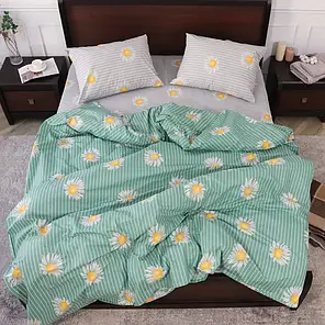 Тканина для постільної білизни Бязь "Gold" Lux GL3553grey (50м) ромашки на сірому, смужка, фото 1