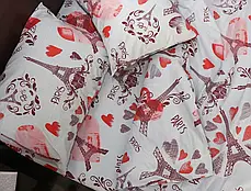 Світлий односпальний комплект постільної білизни Ейфелева вежа Париж із сердечками 140*220 з Бязі Gold Черешенька ТМ, фото 4