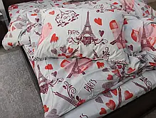 Світлий полуторний комплект постільної білизни Ейфелева вежа Париж 150*220 з принтом сердечка з Бязі Gold, Черешенька, фото 5