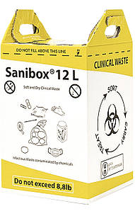 Контейнер-пакет для забору та утилізації медичних відходів Sanibox12 л (міцний РЕ пакет, гофрокартон)