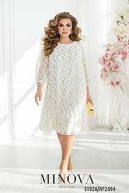 Приваблива повітряна сукня біла з шифону в квіточку, великих розмірів від 46 до 68