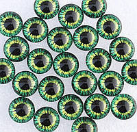 Очі для іграшок скляні кабошони 10 мм, колір насичений зелений