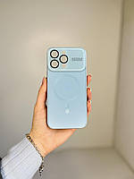 Скляний , матовий чохол із захисними лінзами та підтримкою MagSafe для Iphone 15 Pro Max ( блакитний )