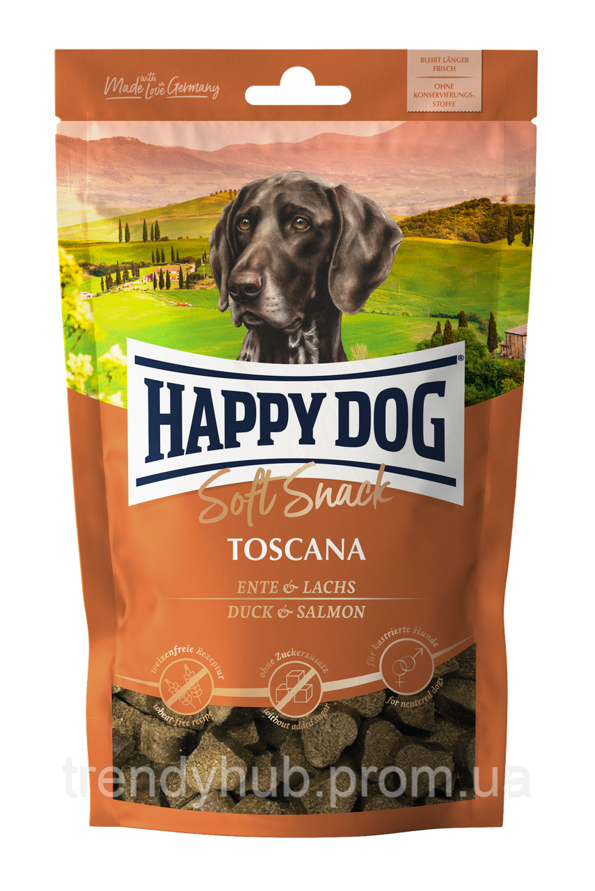 Мягкое лакомство Happy Dog Soft Snack Toscana для собак со вкусом утки и лосося 100 г LP, код: 7721951 - фото 1 - id-p2113835666