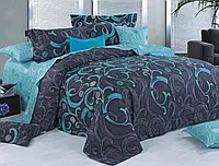 Класичний полуторний двоколірний комплект постільної білизни з класичним візерунком Завитки 150*220 з Бязі Gold Черешенька