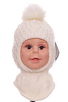 Шапка-шлем для девочки вязка термоутеплитель на флисе со стразами молочная