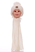 Шапка+шарф вязка термоутеплитель на флисе Girl для девочки молочная