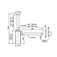 Універсальний сифон для раковини Quad 1-1/4" 200-250 мм, квадратний, чорний Sanpreis, фото 3