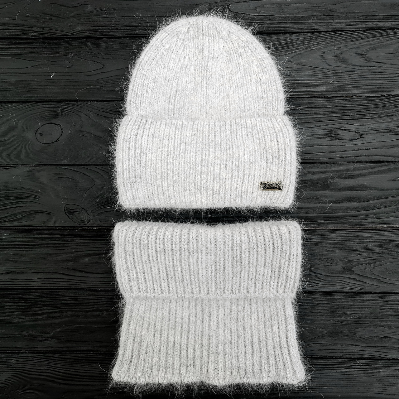 Комплект жіночий зимовий ангоровий (шапка+бафф) ODYSSEY 56-58 см Сірий 13929 - 13090, фото 1