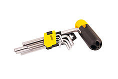 Ключі шестигранні з тримачем MASTERTOOL CrV 1,5-10 мм 74/172 мм набір 9 шт 75-0958