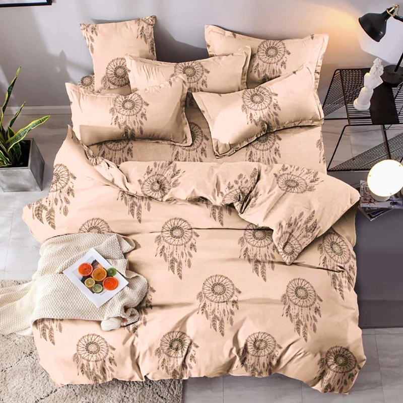 Бежевий двоспальний набір постільної білизни Ловець снів 180*220 бавовняний натуральний із Бязі Gold, Черешенька