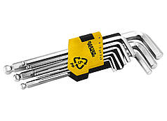 Ключі шестигранні з кулькою MASTERTOOL CrV 1,5-10 мм 74/172 мм набір 9 шт 75-0957