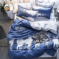 Двоспальний набір постільної білизни синього кольору з бязі Gold від виробника Черешенка
