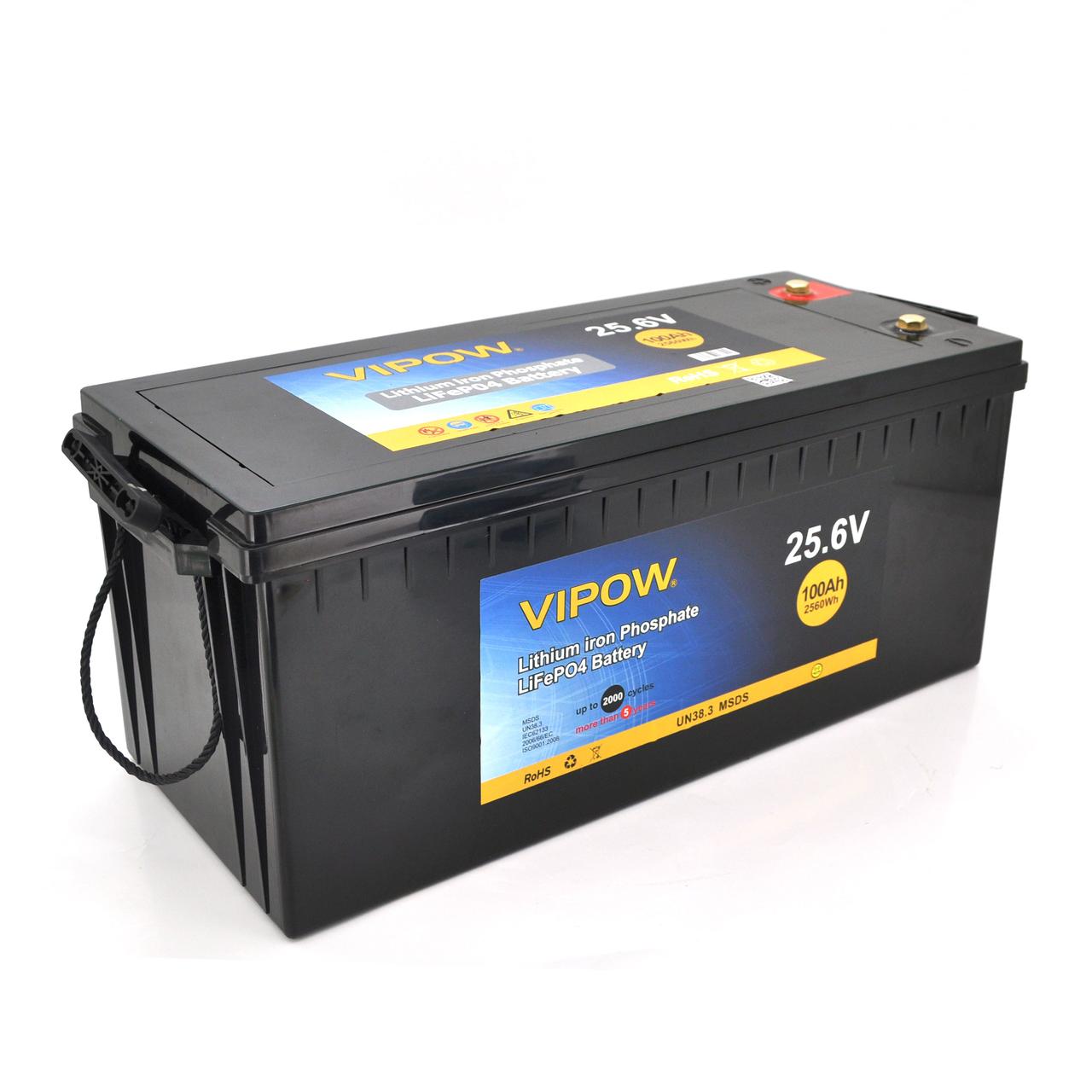 Акумуляторна батарея Vipow LiFePO4 25,6 V 100 Ah з вбудованою ВМS-платою 80A (523*207*215)