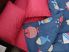 Двоколірний дитячий полуторний комплект постільної білизни 150*220 з Бязі Gold з принтом риби Черешенька TM, фото 4