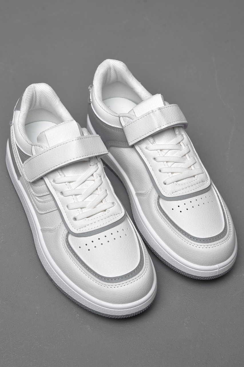 Кросівки дитячі біло-сірого кольору на ліпучках 174427S, фото 1