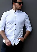 Рубашка мужская с длинным рукавом белая стильная слим фит, Нарядные Рубашки мужские Турция код020134401 SP-11