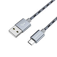 Кабель BOROFONE BX24 USB to Micro 2.4A, 1m, nylon, aluminum connectors, Metal Gray