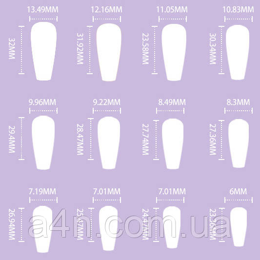 Размеры накладных ногтей