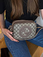 Женская сумка Gucci Blondie Small Shoulder Bag Beige (Бежевая) Кроссбоди эко кожа текстиль на ремне Гуччи