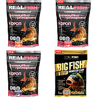Набор прикормок Real Fish Карп Кислая груша 1 кг+Карп Клубника 1 кг+Карп Слива 1 кг+Биг Фиш карп тигровый орех