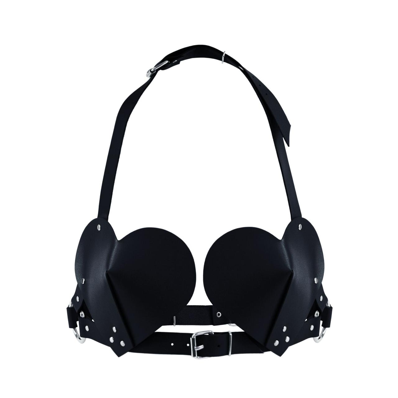 Пристрасний ліф у вигляді сердець із натуральної шкіри чорний Feral Feelings Talla, фото 1