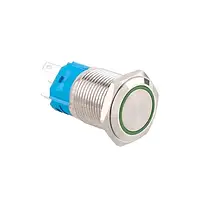 Кнопка 16мм возвратная 12-24В зеленый LED 5pin 16K-P11D