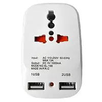 Сетевой разветвитель тройник Travel Adaptor 823 c 2 USB 7043 13 A белый