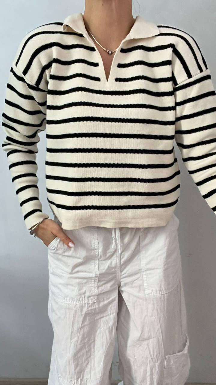 Гарний жіночий светр у смужку на весну, Модна жіноча повсякденна кофта Поло