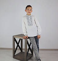 Детская рубашка с вышивкой Нестор серыми нитями, рубашка вышитая, рубашка вышиванка, рубашка с вышивкой