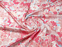 Шелк вискоза цветочная акварель, розово-лиловый