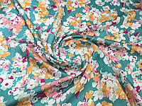Шелк вискоза цветочная сказка, морская волна