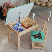 Столик с ящиком и стульчик зеленый слоник. Для игры, учебы,рисования.