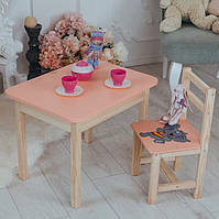 Стіл із шухлядою і стілець персиковий із зображенням слоник. Для гри,навчання, малювання.