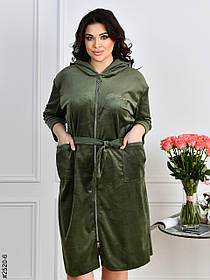 2520-6 Халат жіночий на блискавці з поясом велюр батал (3 од: 52-54,56-58,60-62)