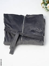 2520-33 Халат жіночий на блискавці з поясом велюр батал (3 од: 52-54,56-58,60-62)