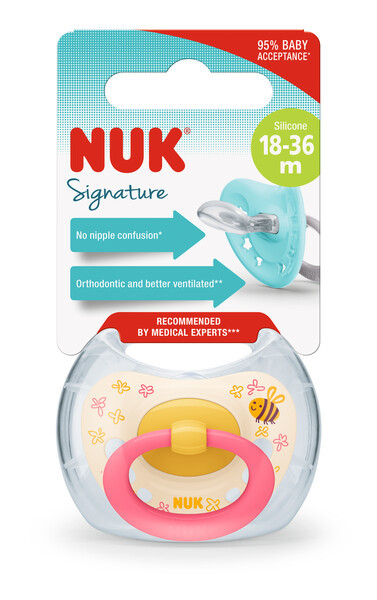 Пустушка ортодонтична  силіконова  SIGNATURE квіти/бджола NUK, 18-36 місяців